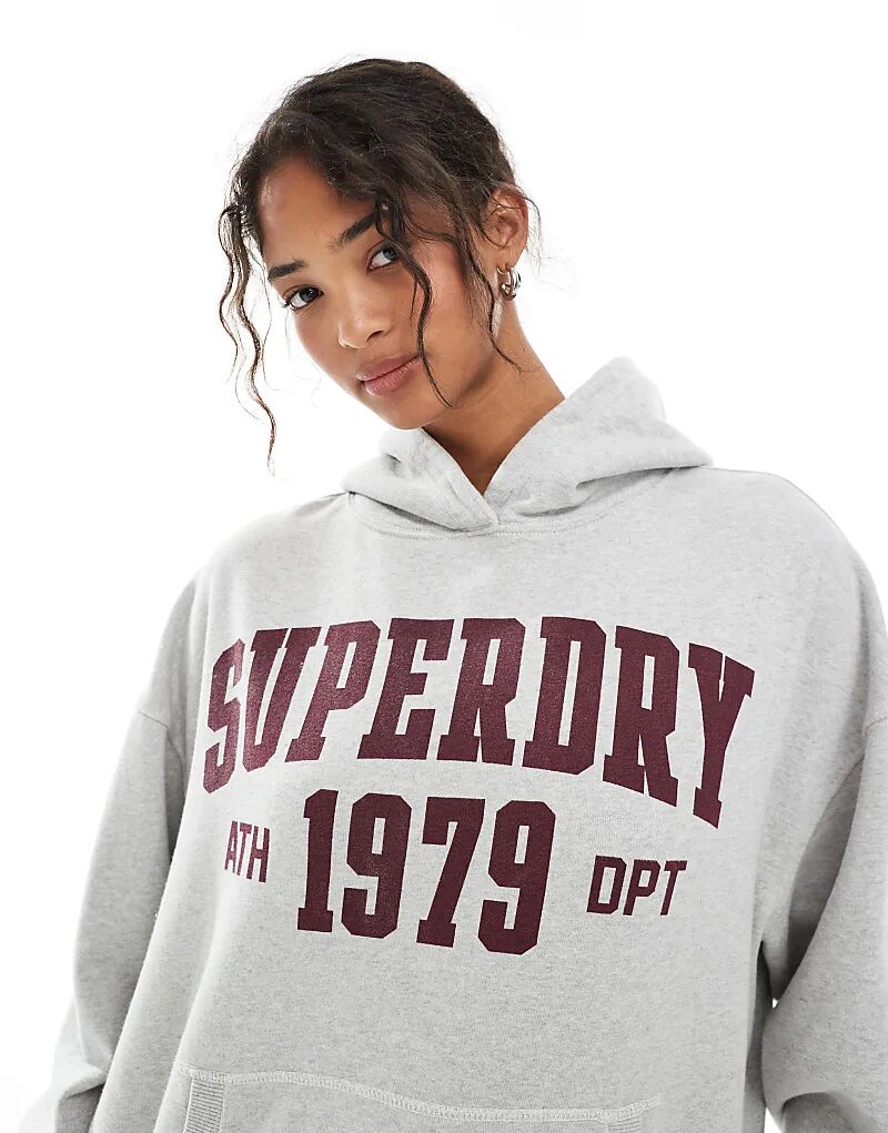 

Свободная толстовка с капюшоном Superdry Athletic Essentials в цвете «ледниково-серый меланж»