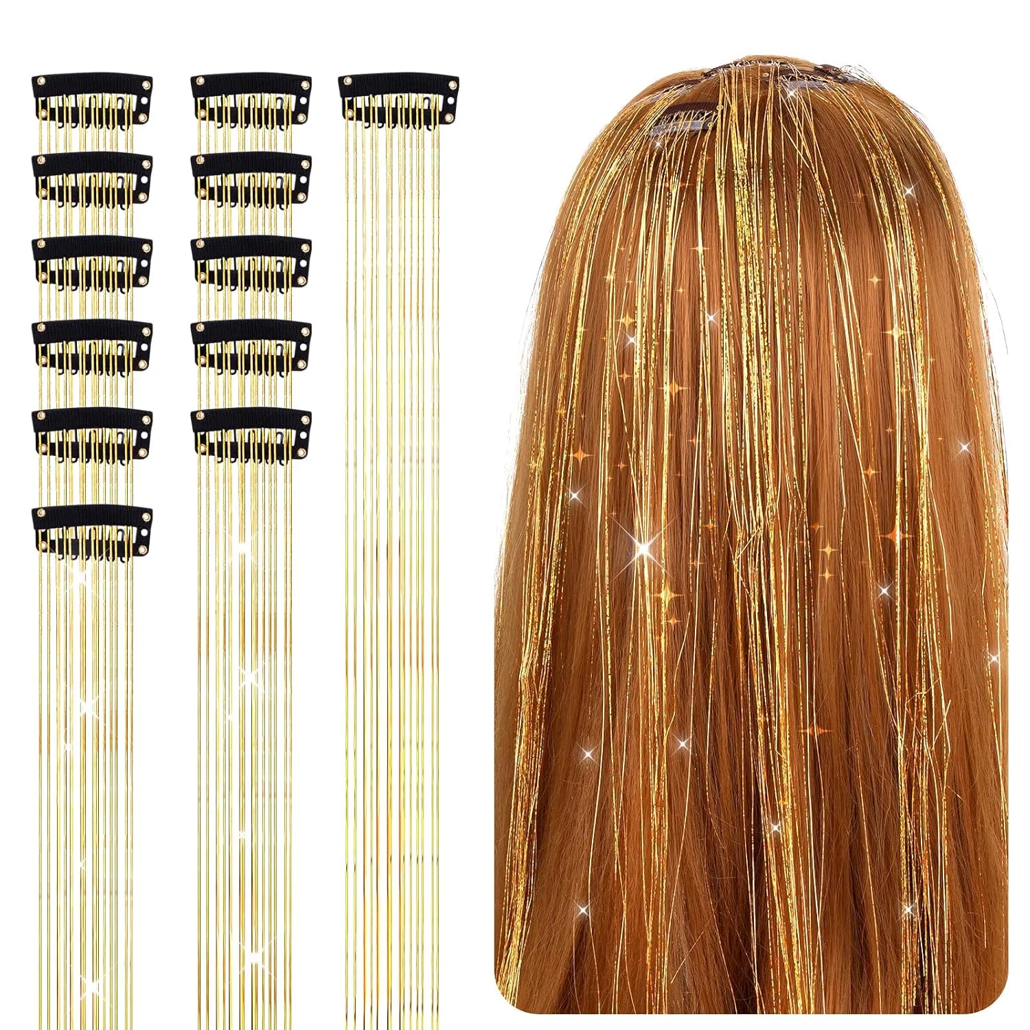 Набор блестящих прядей для волос с клипсами, 12 шт., 50.8 см, цвет шампань Abeillo, Sparkling Wine