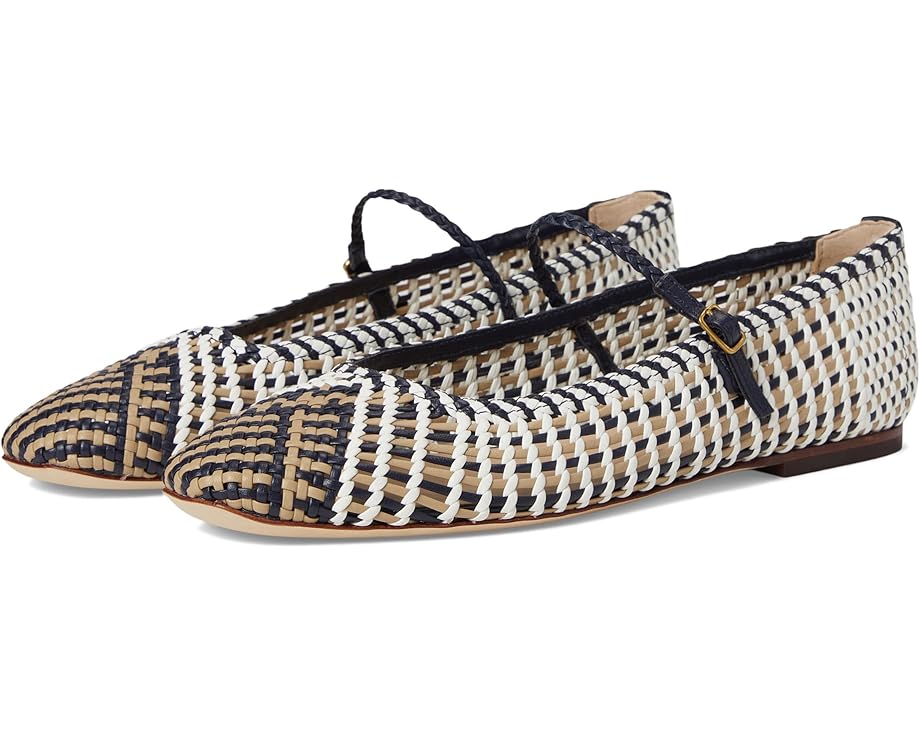 Балетки Veronica Beard Ellie Woven, цвет Navy/White/Beige Woven Leather