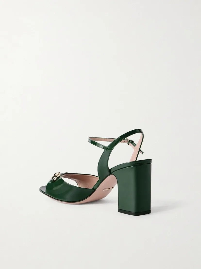Сандалии из лакированной кожи с пряжкой Horsebit GUCCI, бирюзовый — фото 3