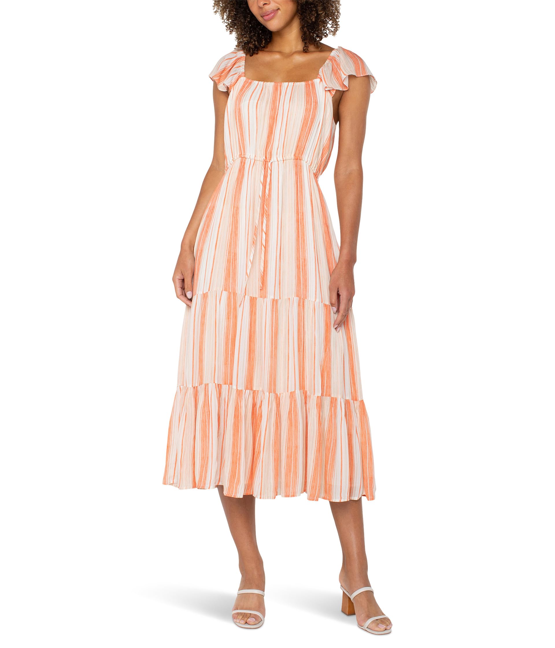 

Платье Liverpool Los Angeles Flutter Sleeve Woven Maxi Dress With Cinched Waist, Orange Tan Stripe