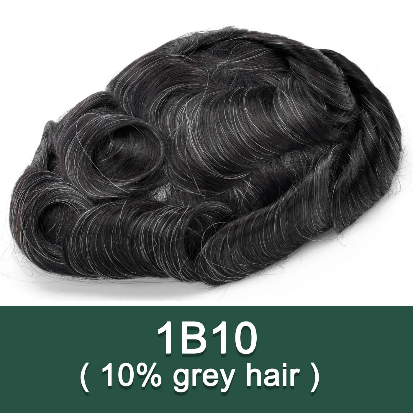 Мужской ультратонкий парик из натуральных волос 8x10 дюймов Ehairc, #1B10 (10% Grey Hair) — фото 2