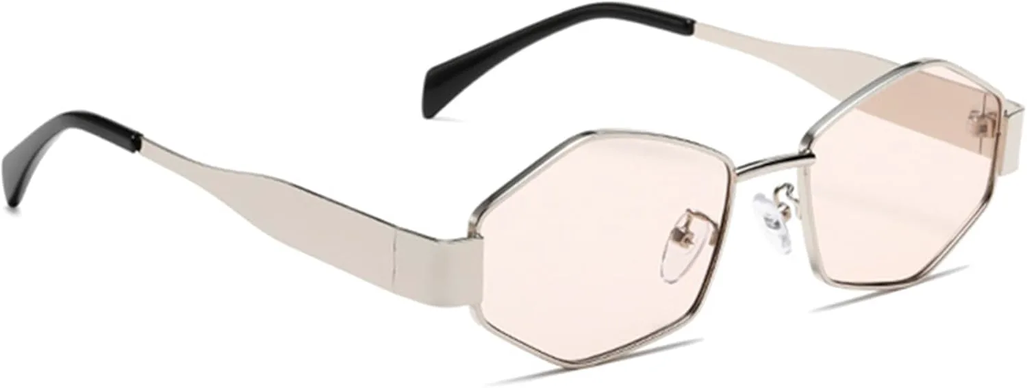 

bullabulling Модные ретро-солнцезащитные очки Polygon для женщин, золотистые, дизайнерские, в винтажном стиле 90-х, классические солнцезащитные очки L05, Silvery/Pink