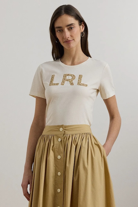 

Хлопковая футболка Lauren Ralph Lauren, бежевый