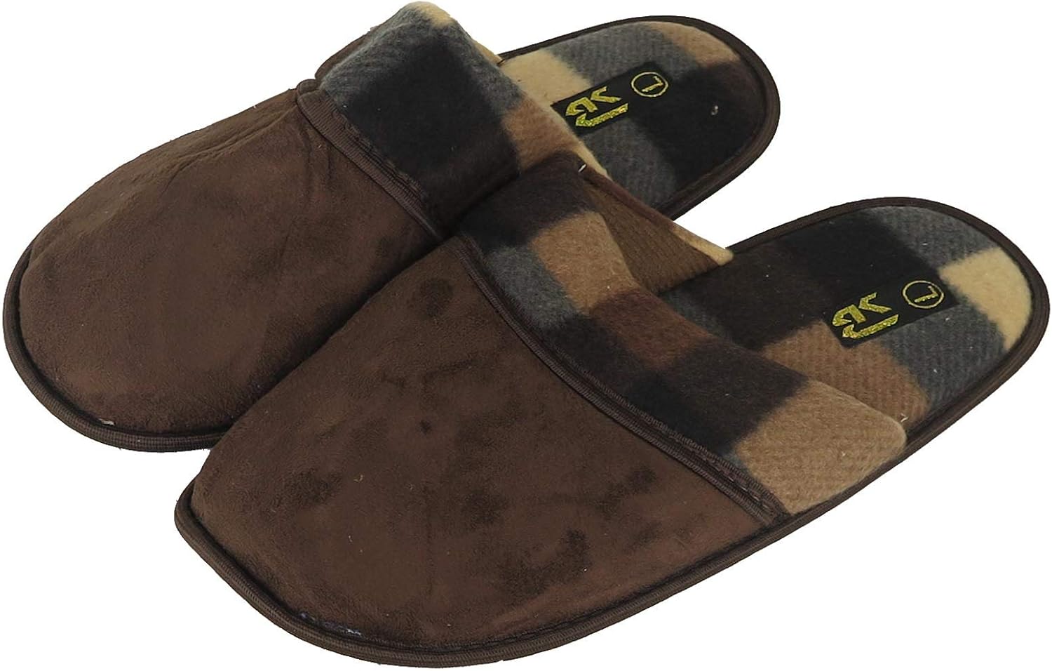 

Мужские клетчатые удобные домашние тапочки теплые и уютные, текстиль, размеры S-XL, новые Generic, коричневый
