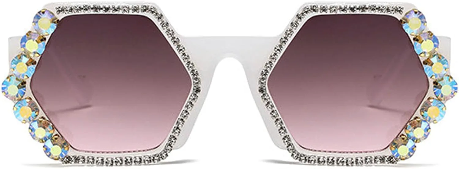 

Солнцезащитные очки Willochra Diamond Polygon для женщин, квадратные, со стразами, винтажные, сверкающие, для вечеринок, с защитой от УФ-излучения UV400, C7