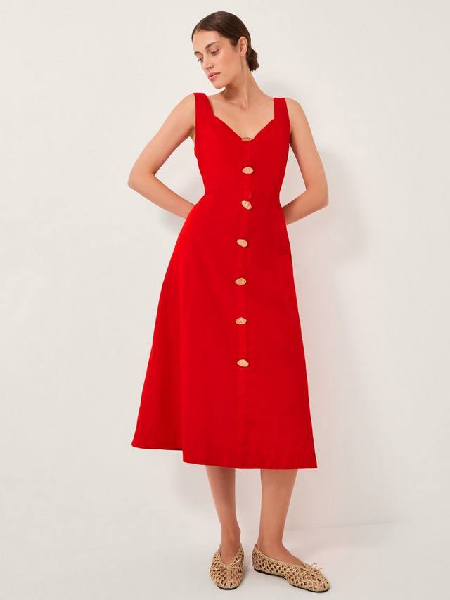 

Платье Nell миди из льняной смеси без рукавов с вырезом лодочка и пуговицами Monsoon