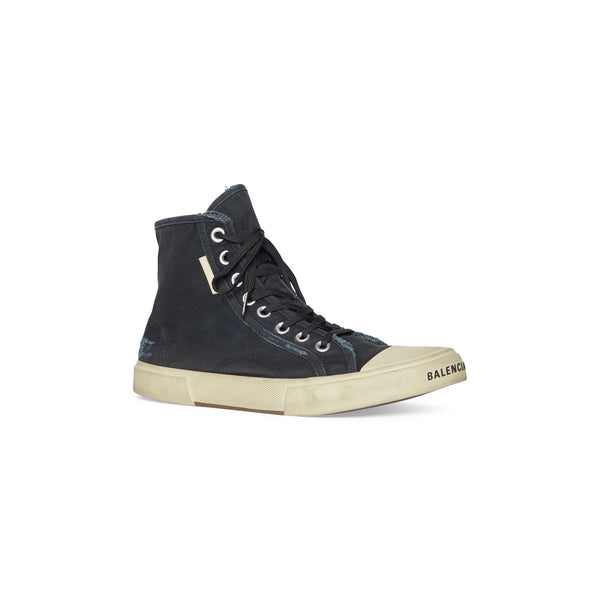 Кроссовки paris high top sneakers 'black destroyed cotton and white rubber' Balenciaga, синий — фото 2