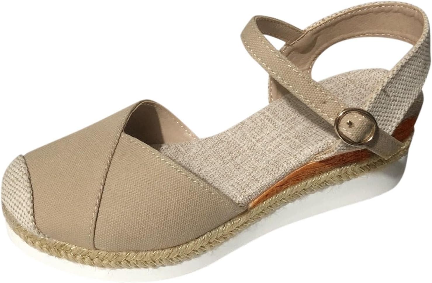 

Женские сандалии на танкетке с закрытым носком и цветными блоками Kajxz, хаки