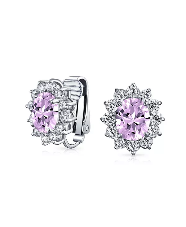 

Классические овальные серьги-клипсы с кубическим цирконием и короной-ореолом, не прокалываемые уши Bling Jewelry, lavender