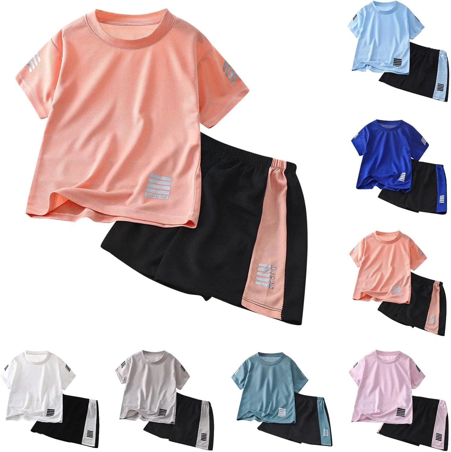 Детский спортивный костюм из сетки, короткий рукав и шорты, Pink