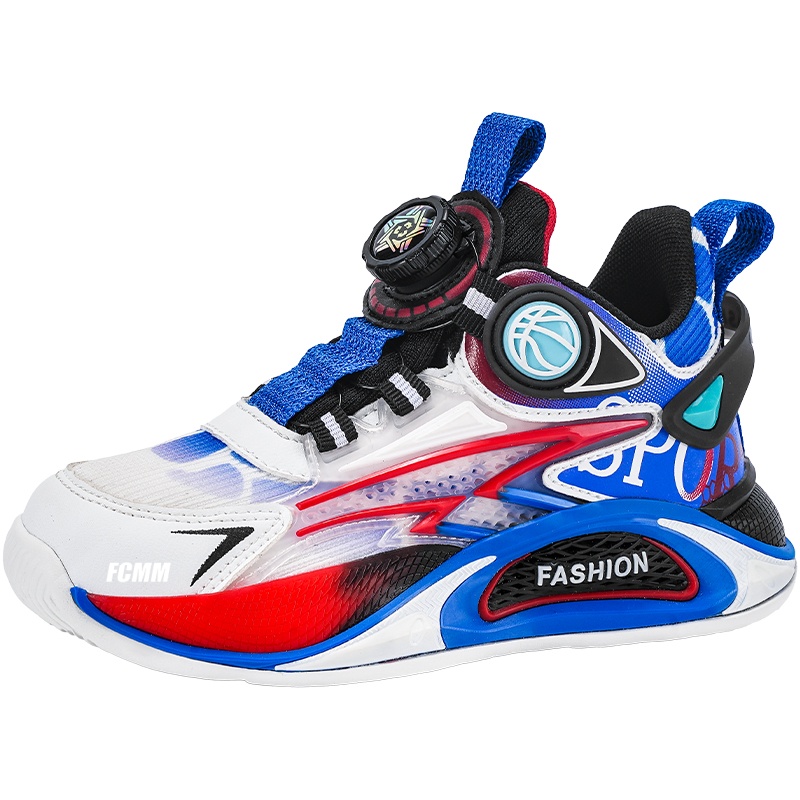 

Баскетбольные кроссовки детские, с противоскользящим покрытием и износостойким низким верхом FCMM, синий/красный