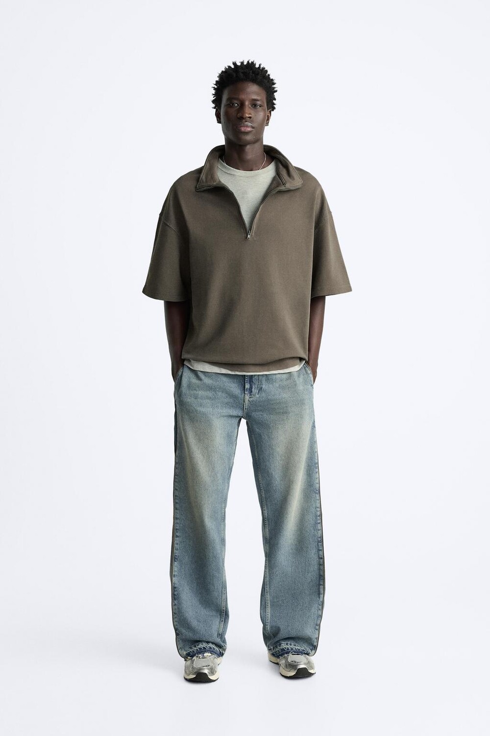 

Толстовка с четвертью молнии ZARA, средне-серый