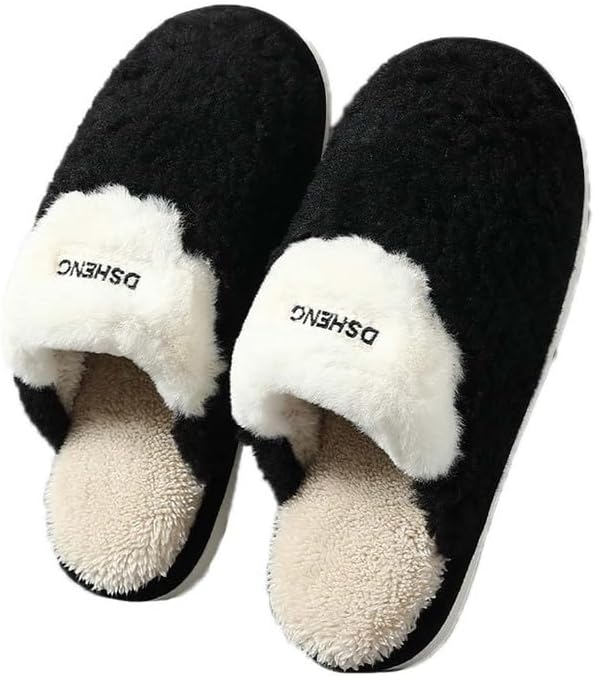 

JadeRich Женские и мужские теплые домашние тапочки с флисом, с эффектом памяти, противоскользящие, черный