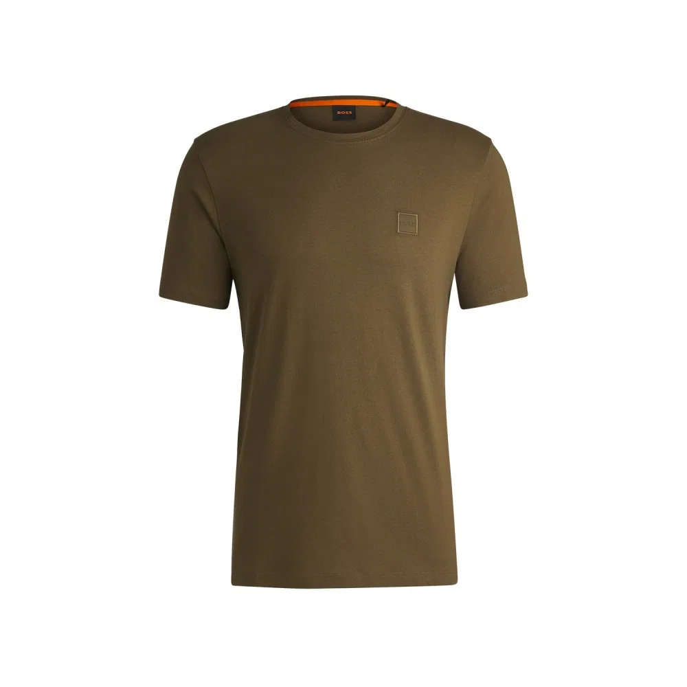 Мужская футболка Regular Fit из хлопкового джерси с логотипом тёмно-коричневого цвета от Boss — фото 3