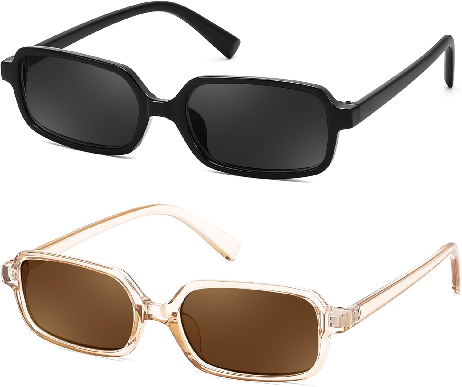 

Солнцезащитные очки FEISEDY прямоугольной формы для женщин и мужчин, женские солнцезащитные очки в стиле 90-х, маленькая узкая оправа, модный винтажный стиль, артикул B9167, 2pack=black+champagne/Brown