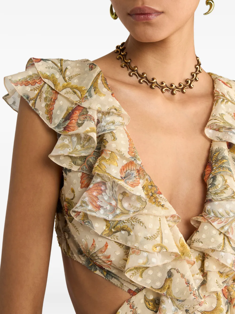 Платье с цветочным принтом и оборками Etro, желтый — фото 4