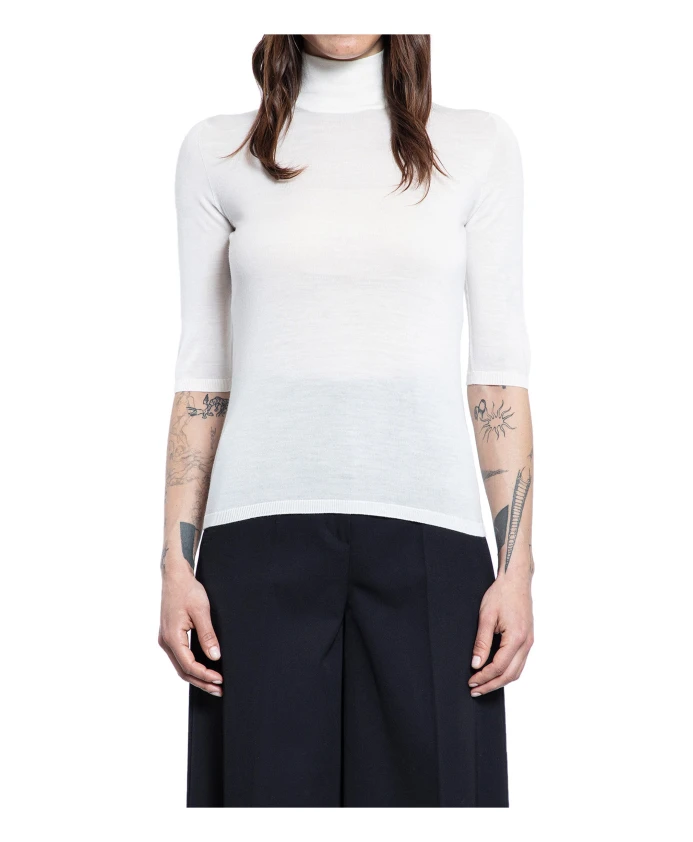 

Легкий шерстяной вязаный свитер с высоким воротником и короткими рукавами. Max Mara, белый