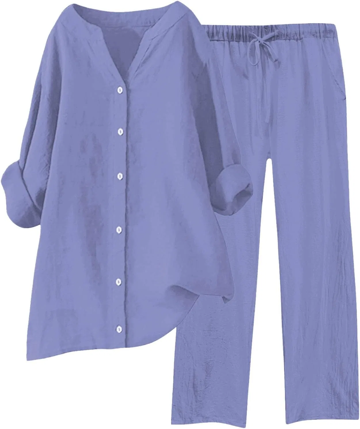 Женский костюм из льноподобной ткани, Z02-light Blue