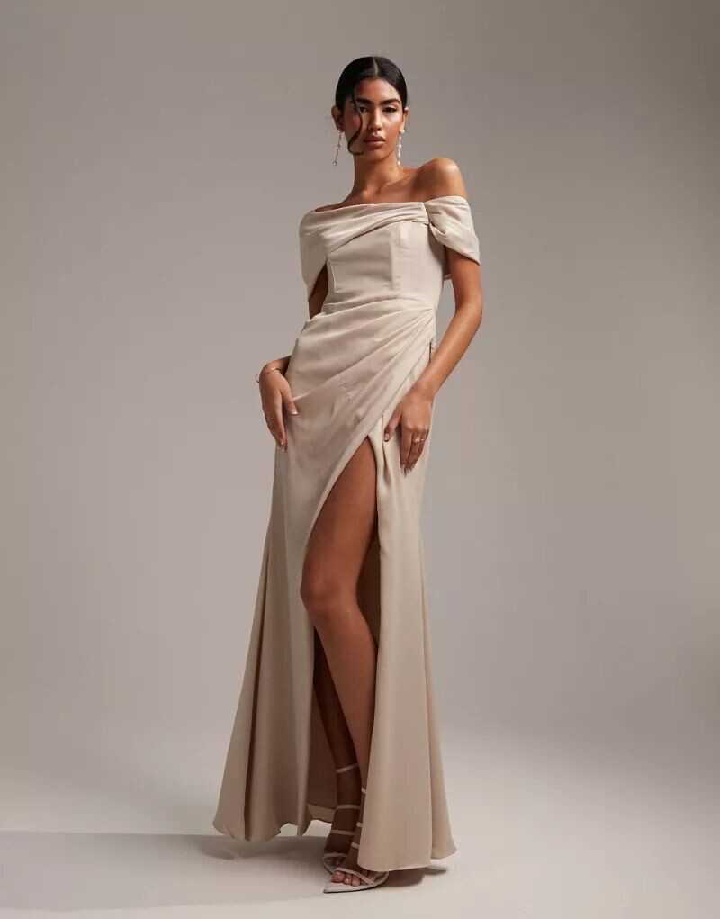 

Атласное платье макси с драпировкой и запахом ASOS Bridesmaid Bridesmaid, Серый, Атласное платье макси с драпировкой и запахом ASOS Bridesmaid Bridesmaid