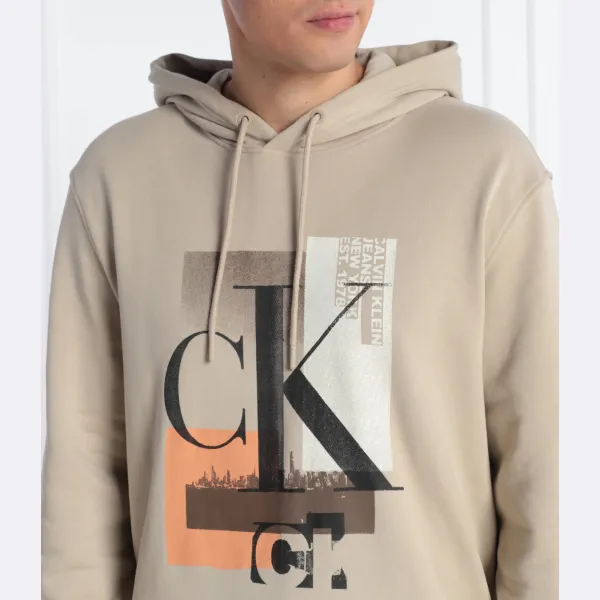Толстовка обычного кроя с ландшафтным рисунком и связными слоями Calvin Klein, бежевый — фото 3