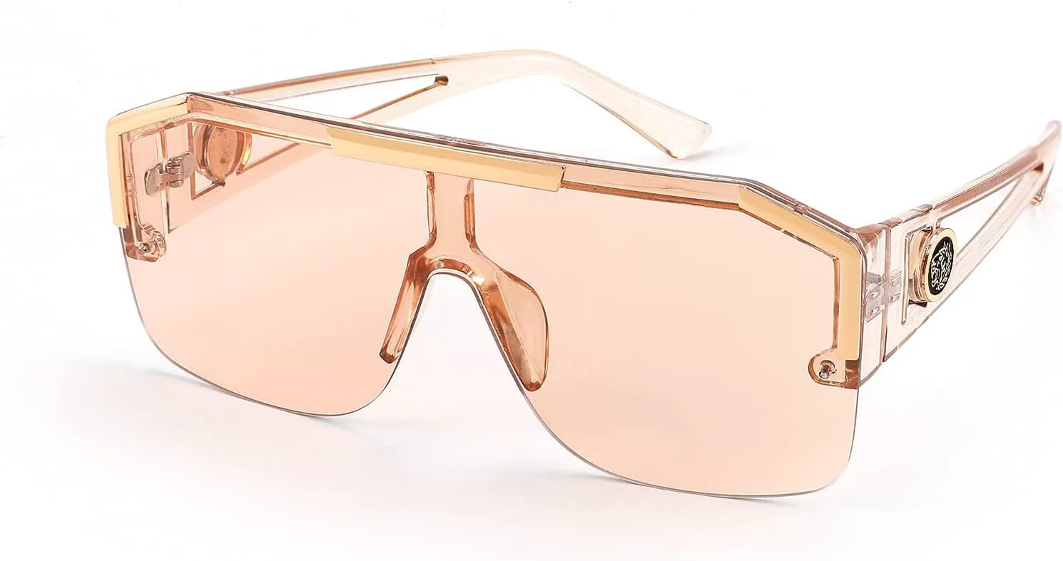 

Солнцезащитные очки FEISEDY квадратной формы увеличенного размера для мужчин и женщин, с плоской верхней частью и цельными линзами, модель B2765, Champagne Pink