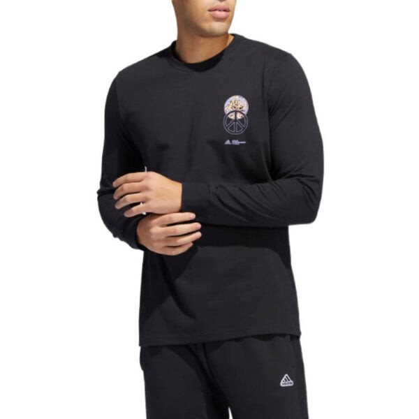 Футболка Men's adidas Back Alphabet Printing Cotton Knit Round Neck Pullover Long Sleeves Black T-Shirt, черный — фото 3