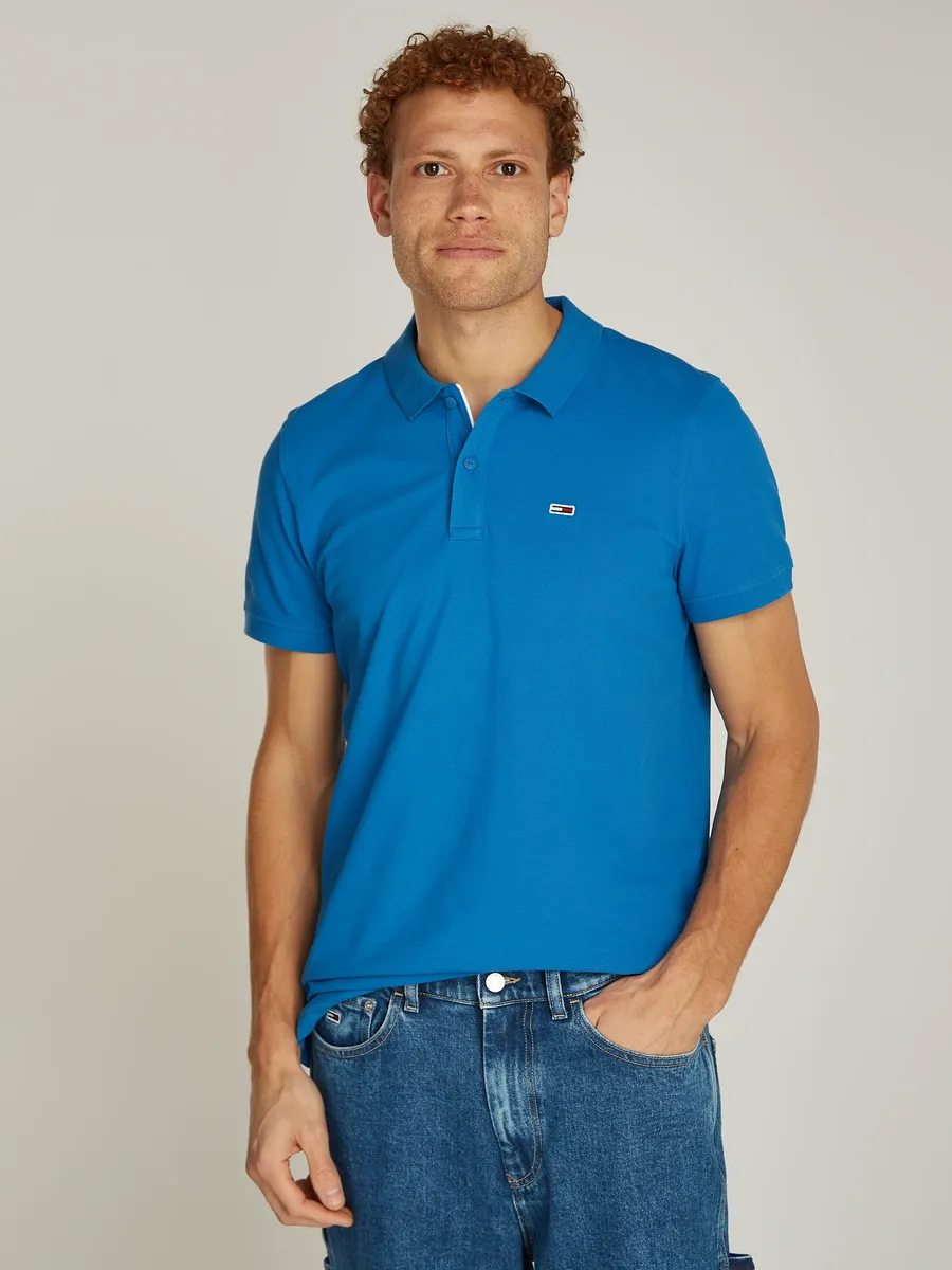 

Рубашка-поло Tommy Jeans Plus "TJM SLIM PLACKET POLO EXT", большие размеры с вышивкой логотипа, цвет Coastal Cobalt