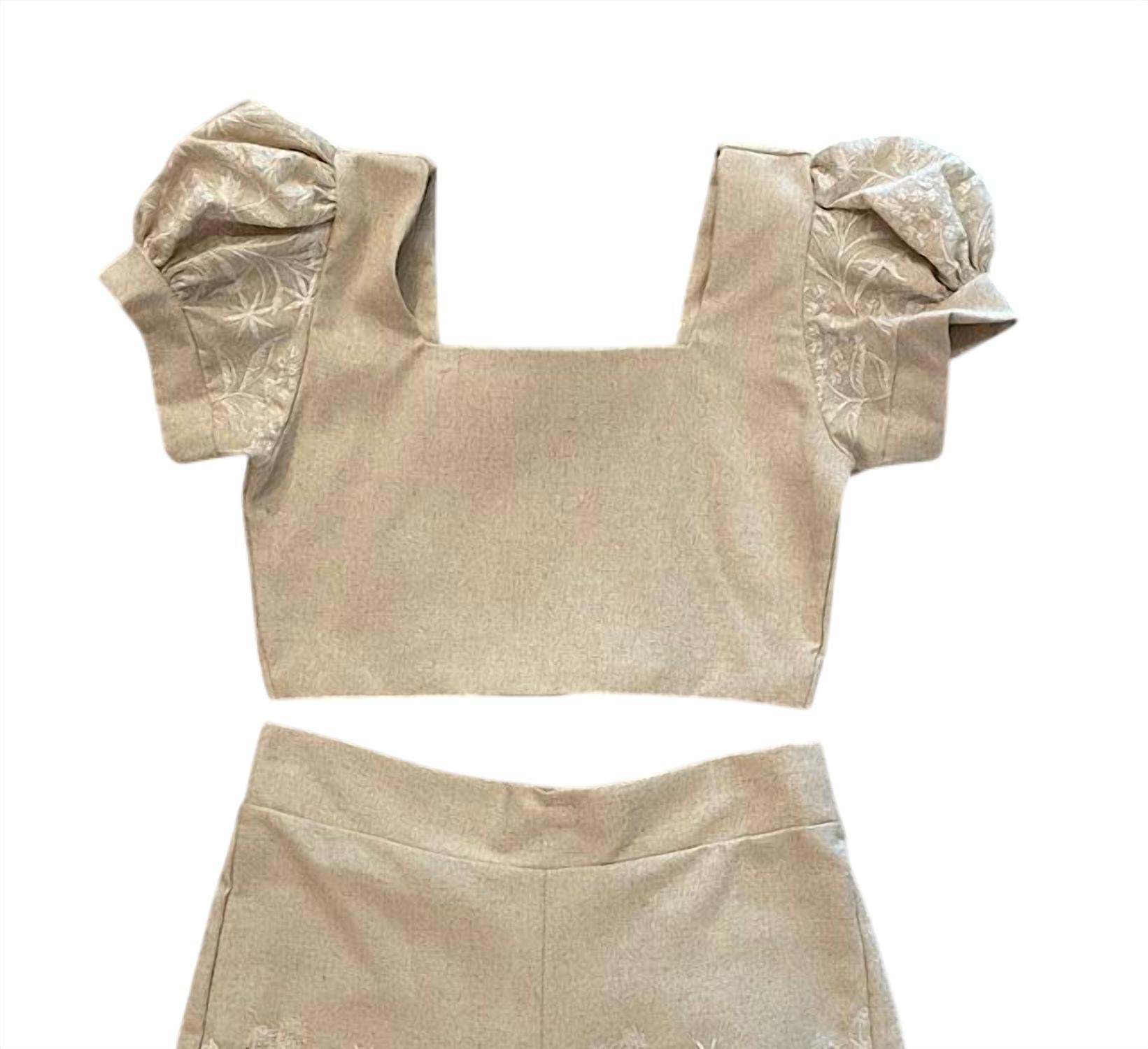 Вышитый укороченный топ бежевого цвета Dalai Beachwear — фото 2