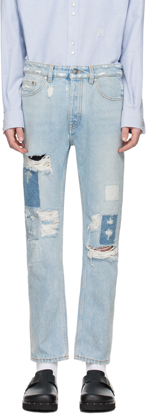

Синие потертые джинсы Palm Angels, цвет Light blue