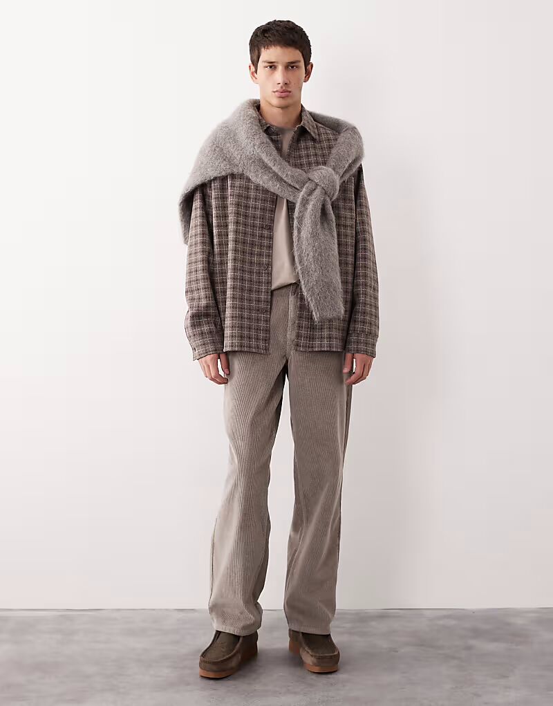 

Фирменные вельветовые брюки прямого кроя AC-B-253 цвета хаки Asos Collective