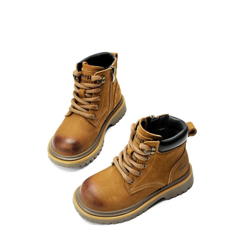 Кожаные ботинки mid top для детей, устойчивые к скольжению, износу и влаге, унисекс Jeep, коричневый Boots — фото 4