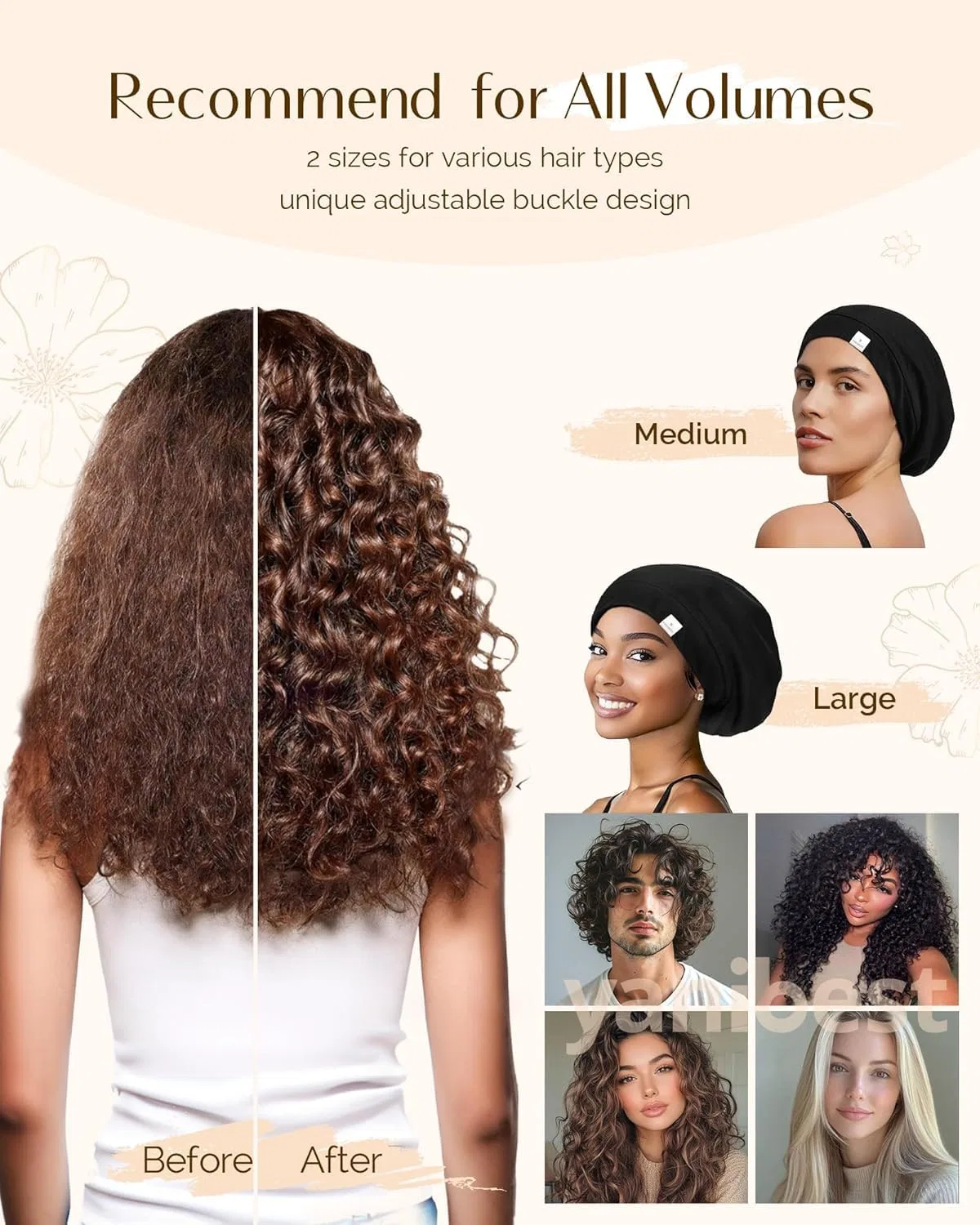 Шелковая атласная шапочка для сна YANIBEST Yanibest, Pure Black — фото 4