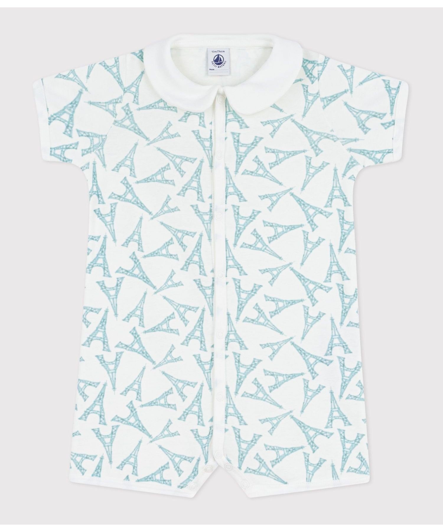 Короткий комбинезон с принтом и воротником. Petit Bateau, Off-white/Light green