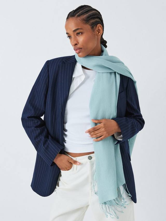 

Шарф с бахромой из смеси шерсти John Lewis, цвет Blue Chambray