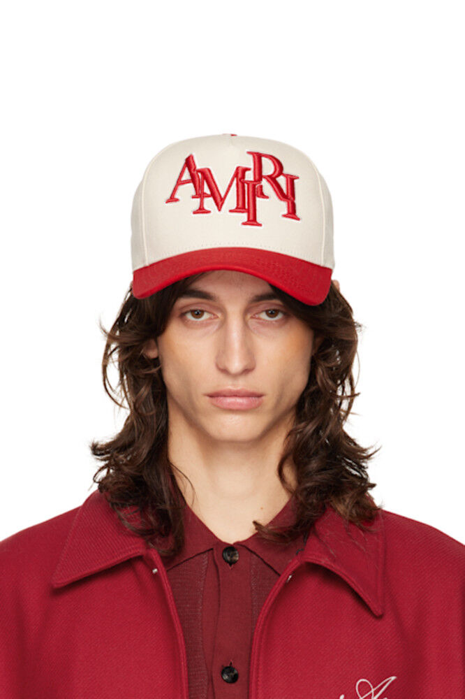 

Бежевая и красная парусиновая кепка «MA» AMIRI