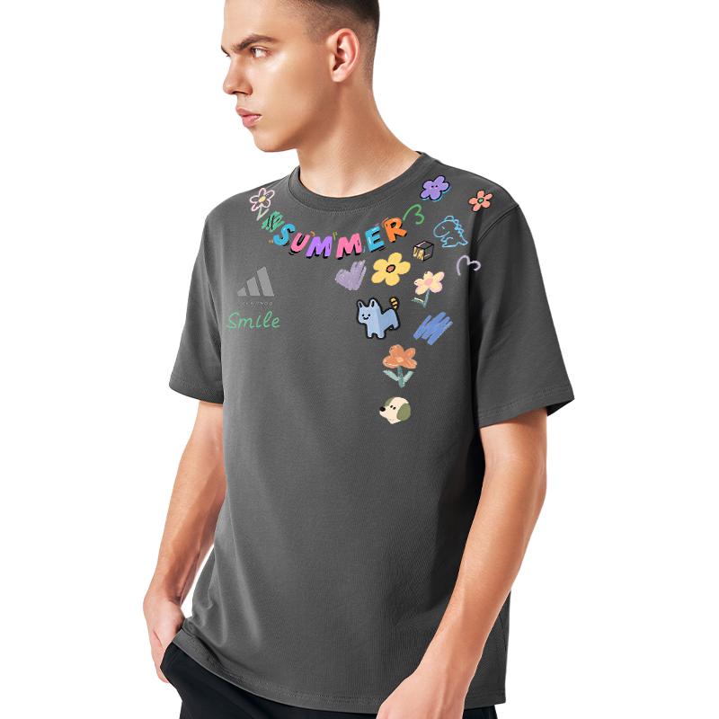 Спортивная футболка Casual с круглым вырезом, унисекс с короткими рукавами, быстросохнущая Adidas, серый — фото 4