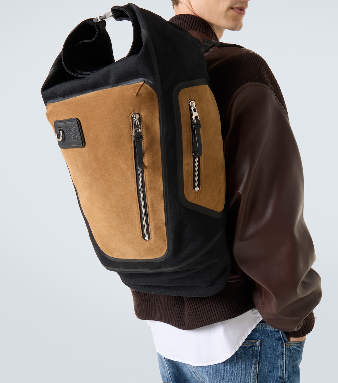 Гибкий рюкзак из канваса и замши Loewe, Black/Dark Gold — фото 3