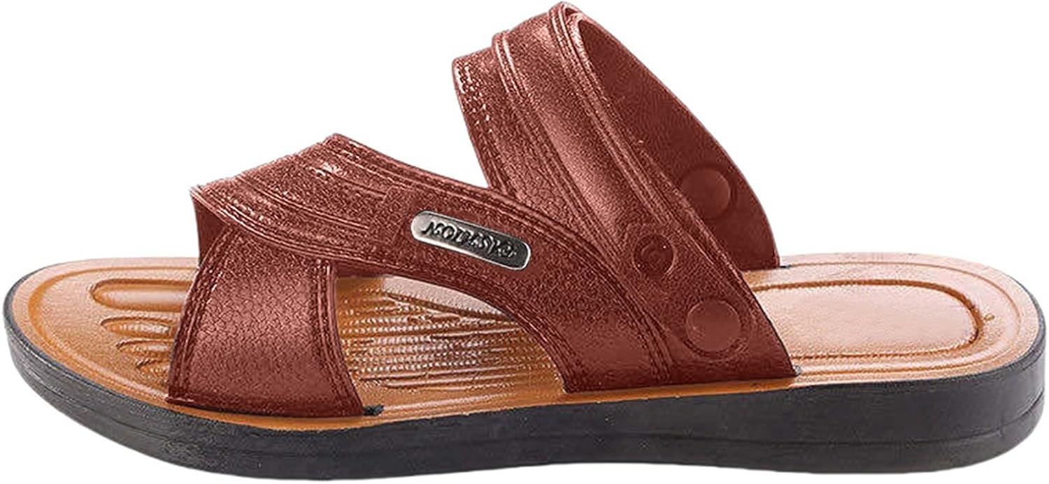 

Мужские кожаные сандалии летние Нескользящие сандалии для пляжа С открытым носком Шлепанцы для прогулок Удобные Спортивные шлепанцы с широкой посадкой Generic, коричневый