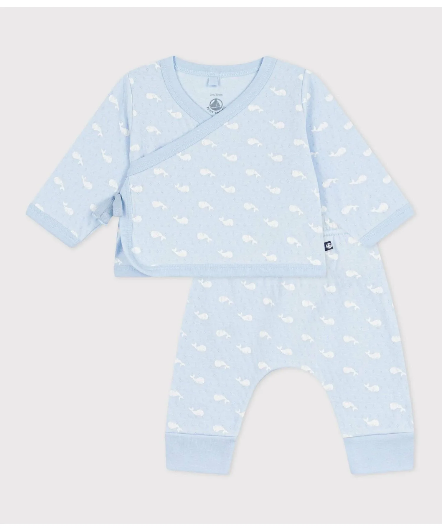 Детский комплект из двух предметов с принтом кита PETIT BATEAU, Light Blue/Off White