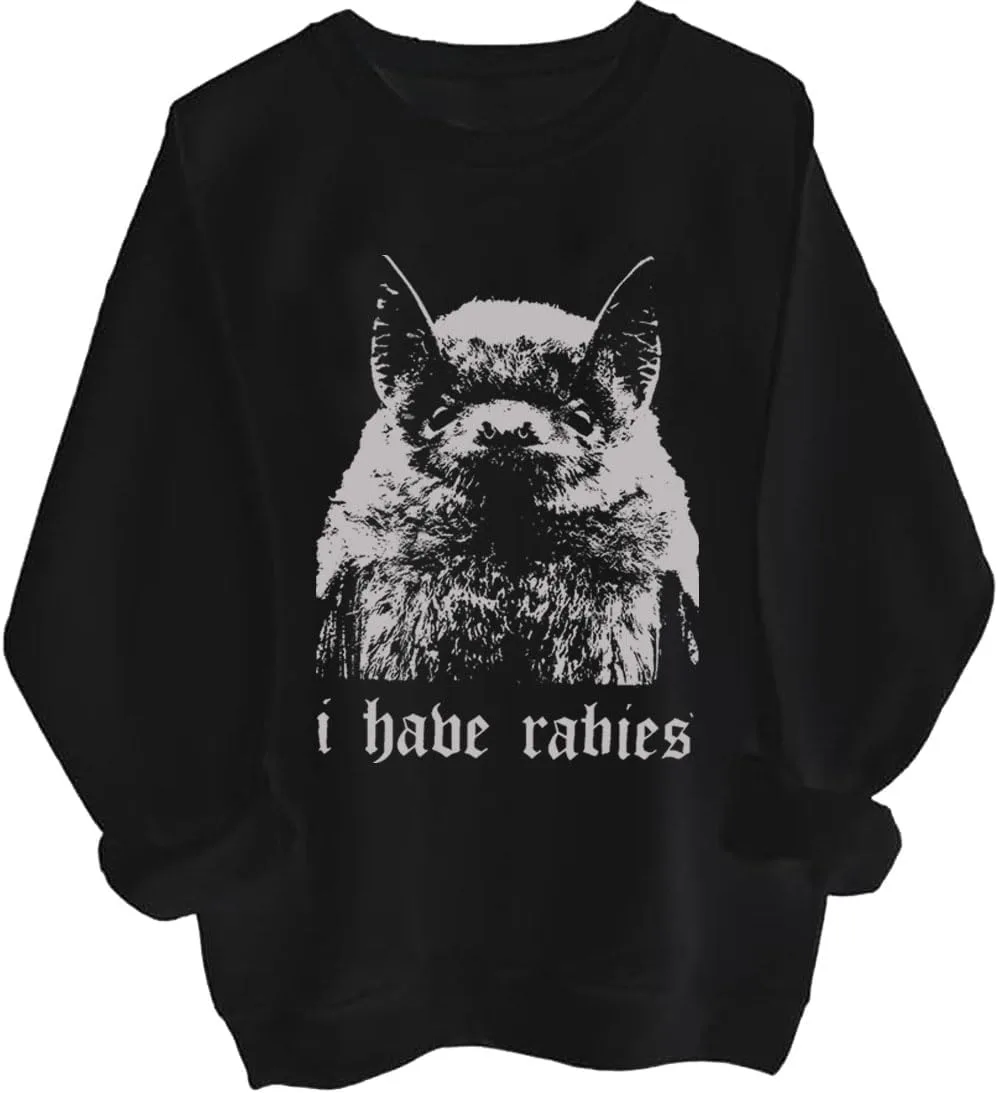 

Толстовка с принтом летучей мыши и надписью "I Have Rabies" LNDOCAI