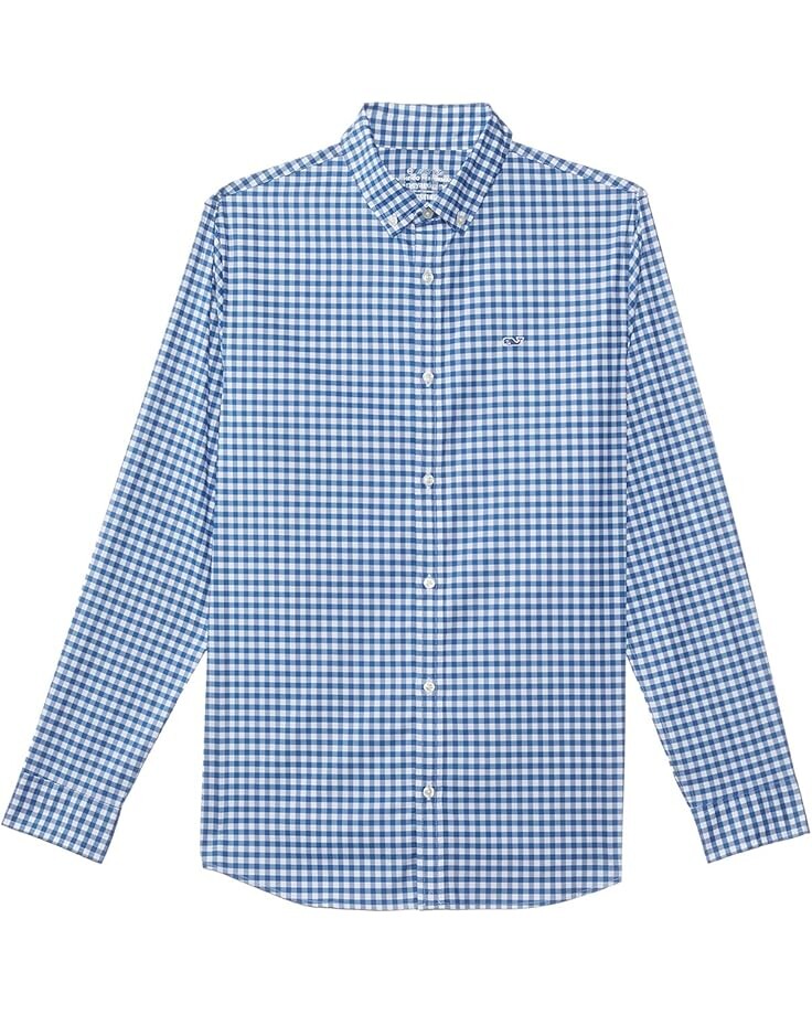 

Рубашка Vineyard Vines Kids Classic Fit Gingham On-The-Go Brrr Shirt, цвет Blue Bay