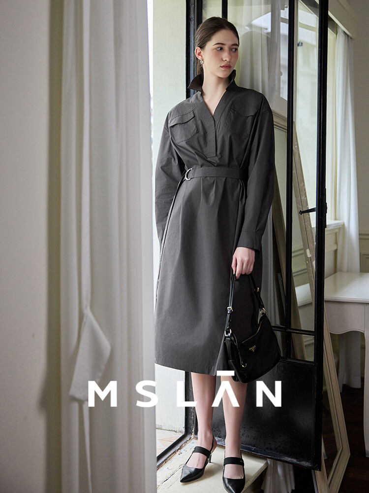 

Платье-рубашка MSlan с V-образным вырезом, серый