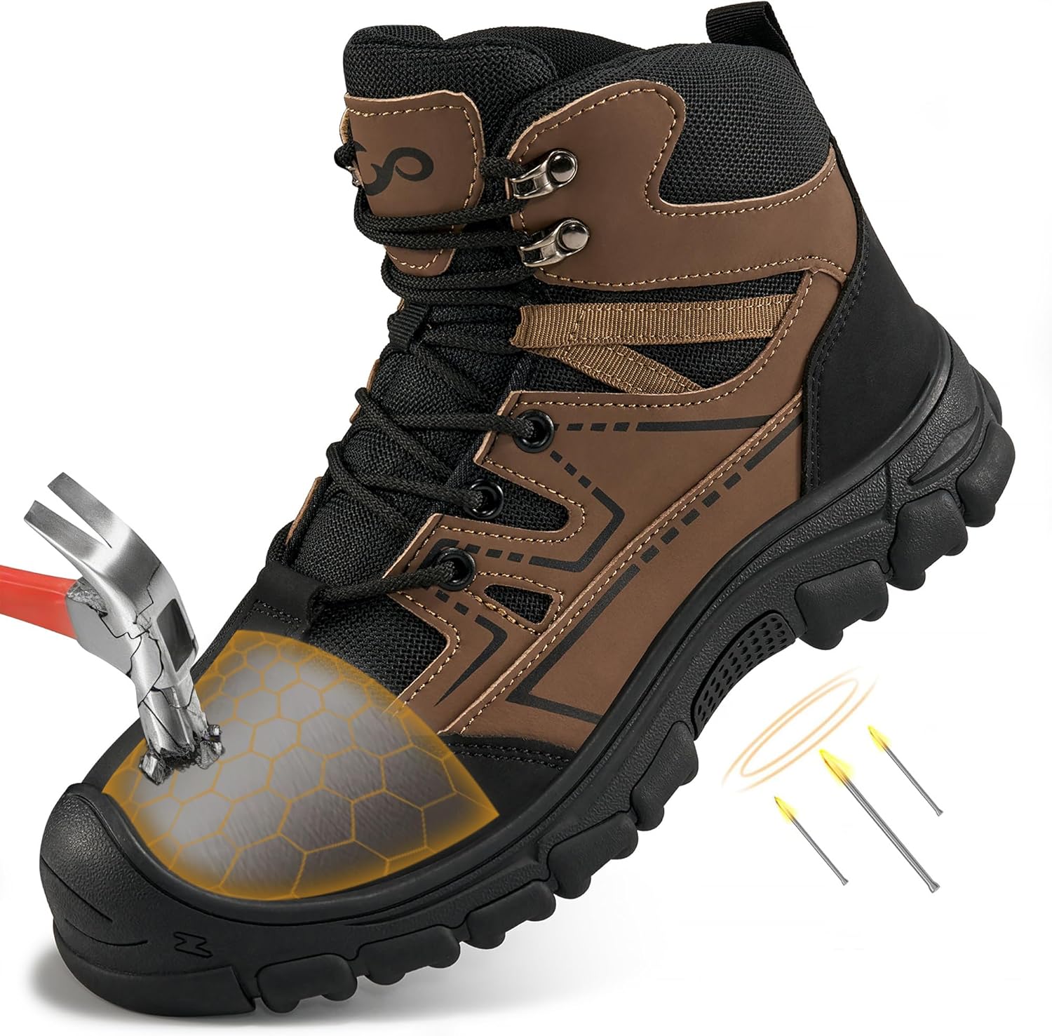 

Мужские ботинки Ablanczoom с металлическим носком: безопасная обувь, противоскользящая, проколоустойчивая, удобная для промышленного строительства, коричневый