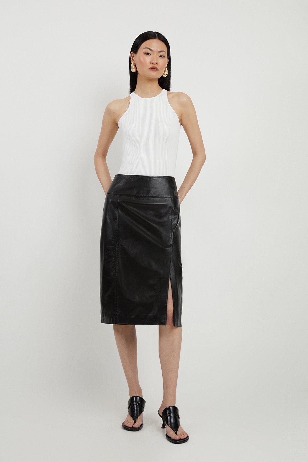 

Кожаная юбка-карандаш длиной до колена Karen Millen, черный