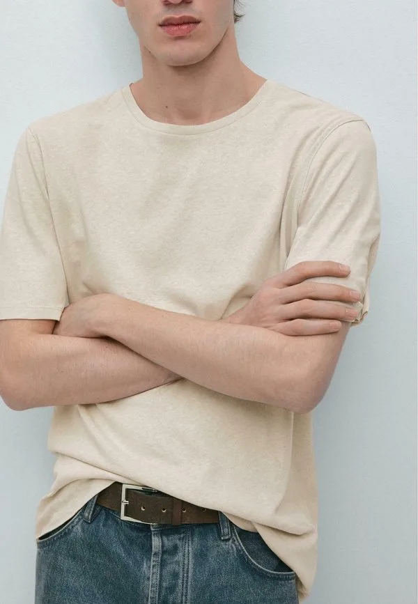 Простая футболка Massimo Dutti, Beige — фото 4