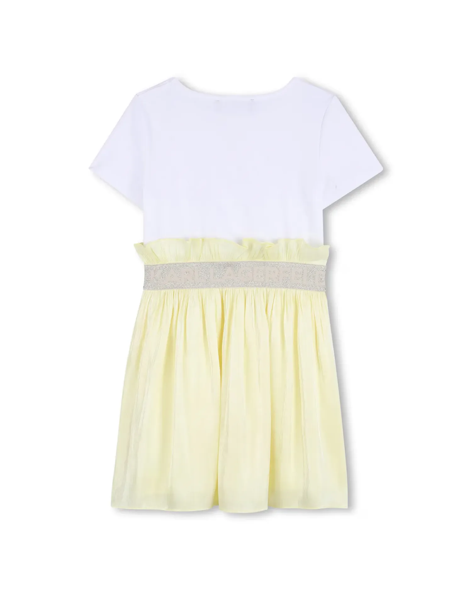 Платье для девочки с коротким рукавом и рисунком спереди из полиэстера Karl Lagerfeld Kids, желтый — фото 4