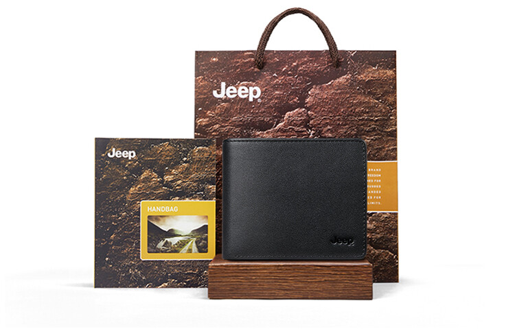 

Мужской кошелек Jeep, Черный, со страницей водительского удостоверения.