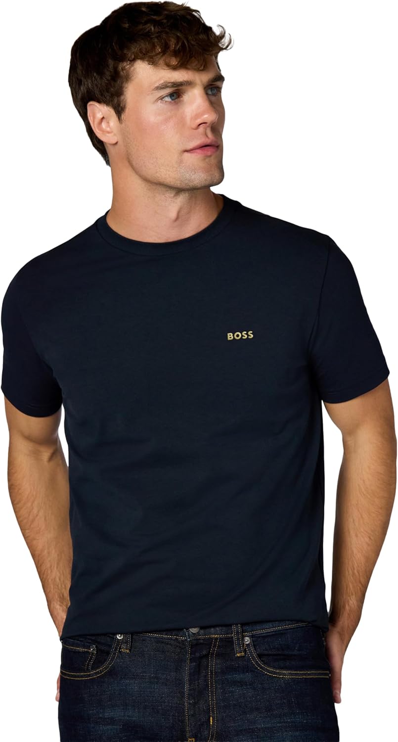 Футболка BOSS Men's Contrast Logo из хлопка и эластичного хлопка, Dark Night Blue
