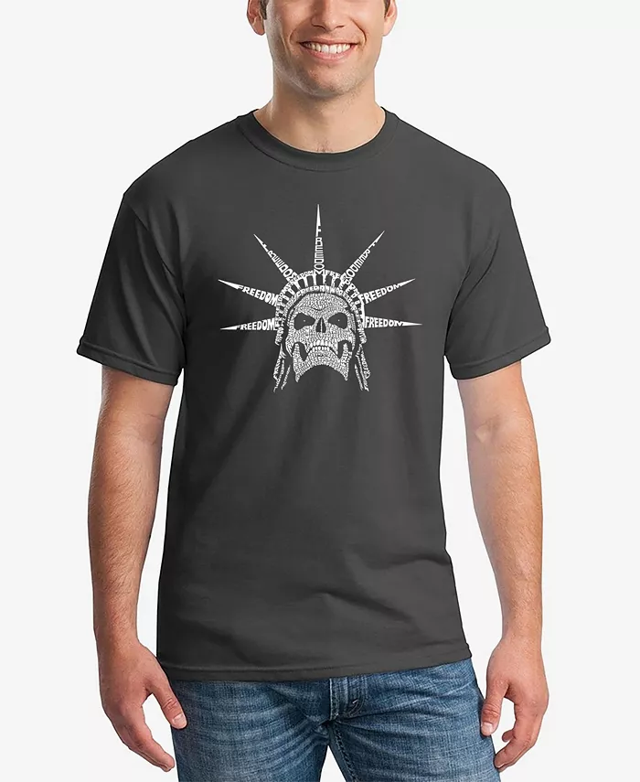 

Мужская футболка с коротким рукавом Word Art Freedom Skull LA Pop Art, серый